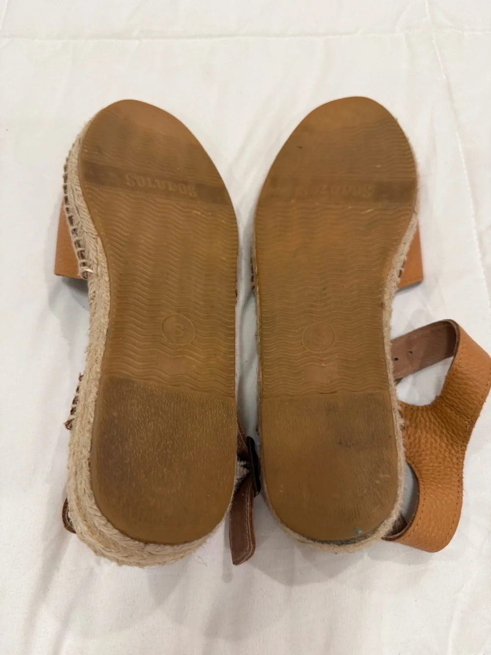 Soludos Eden Espadrille Sandals Camel Tan Leather Ankle Strap Size 8